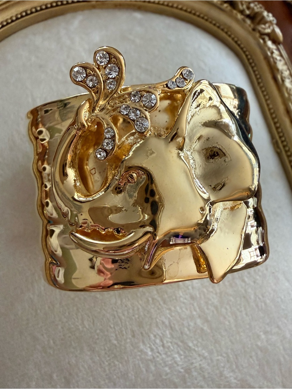Vintage Gold Elephant Cuff Bracelet with Crystal Accents - Women Jewelry